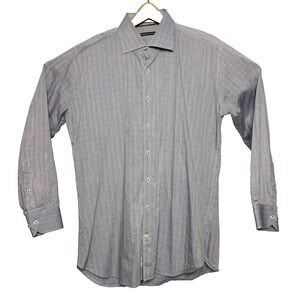 Peter Millar Mens White w/ Brown & Blue Microcheck L/S Cotton Button Down Men XL